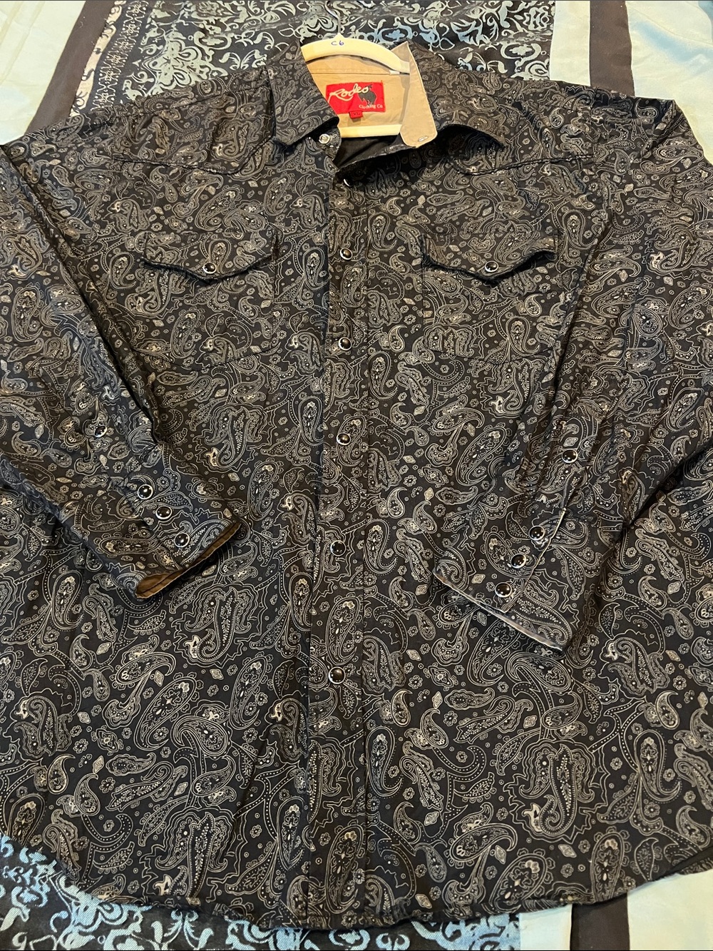 RODEO CLOTHING CO. Paisley-Print Long Sleeve Casual Button-Down Shirt - Black